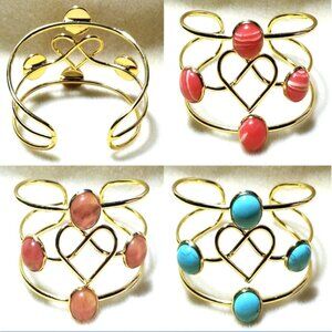 Heart & Stones Cuff Bracelet (Gold tone)